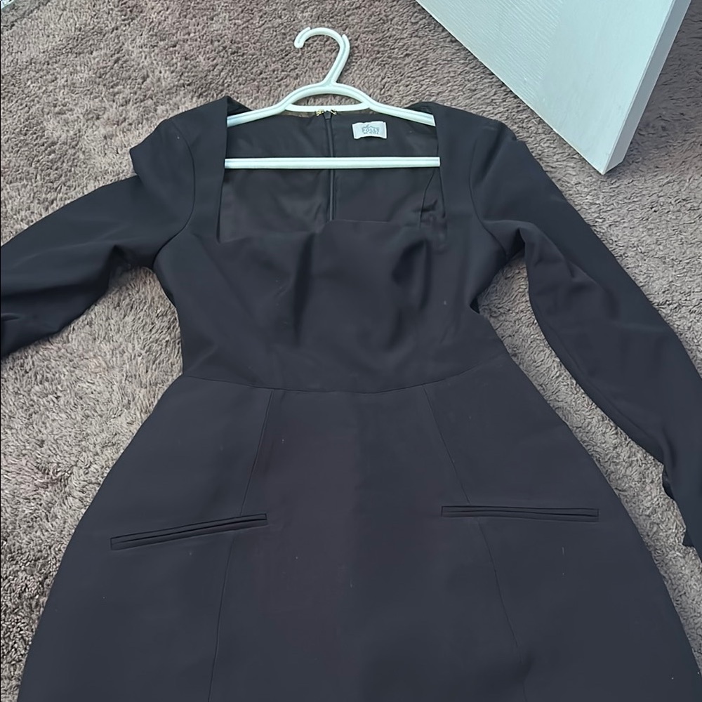 Oh Polly Black Sheath Dress Square Neck Long Sleeve